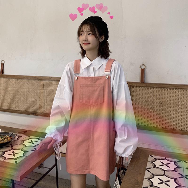 2020 Korean version of new fall age reduction shoulder dress fashion temperament short skirt women's dress + Long Sleeve Shirt