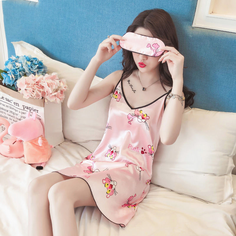 Sleeping dress female Xia Bingsi Korean version student lovely sling sexy simulation silk summer thin fresh pajamas home clothes