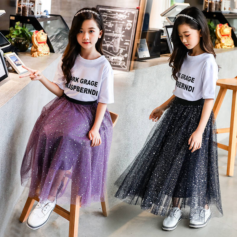 Girl's half skirt medium length spring and summer spring and summer children's Korean star skirt parent child dress Princess Dress mesh skirt