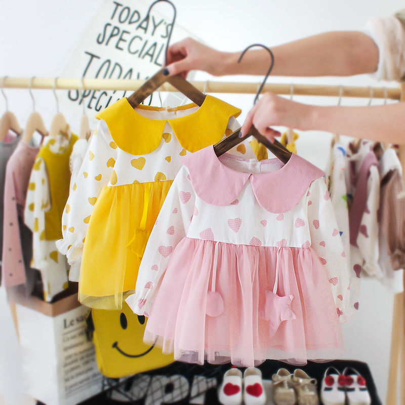 Girl's spring and autumn dress 1-3 years old baby princess dress air gauze dress one year old dress girl baby net red dress
