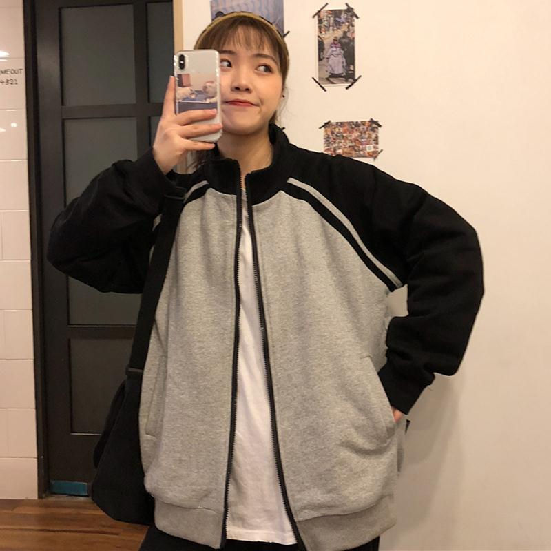 Spring and autumn new long sleeve baseball coat women's thin fat mm200kg loose student jacket cardigan top