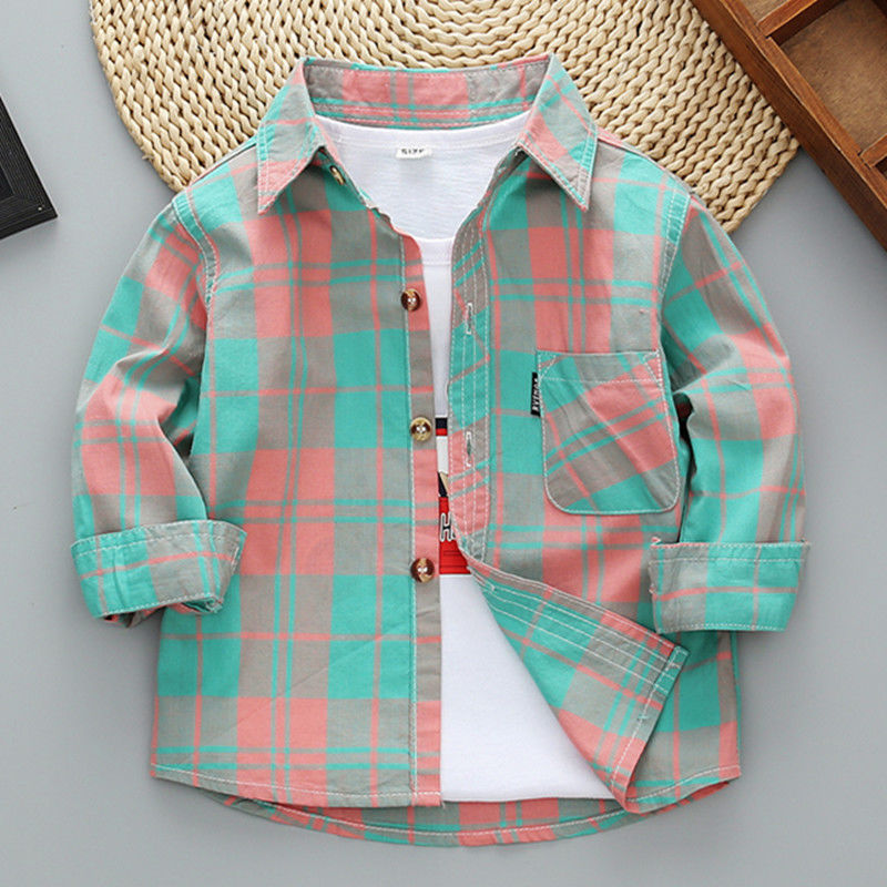 Boys and girls' shirts long sleeve pure cotton spring and autumn children's shirts