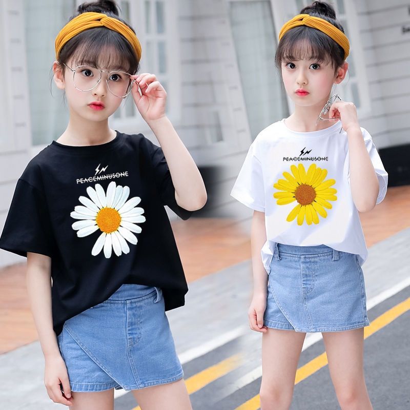 Girls short sleeved T-shirt girl, western style jacket, 2020 Summer Cotton bottoming shirt, small Zou Ju net tiktok, half tone sleeve shirt