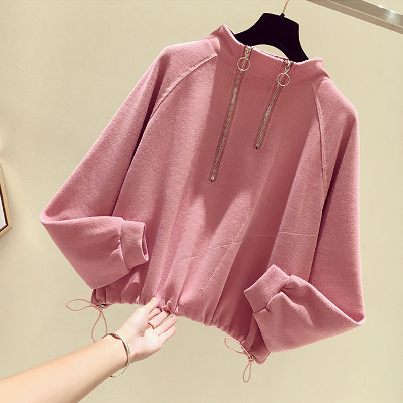 Thin / plush autumn standing collar sweater women's coat 2020 new Korean version shows thin cover head, loose waist and high waist