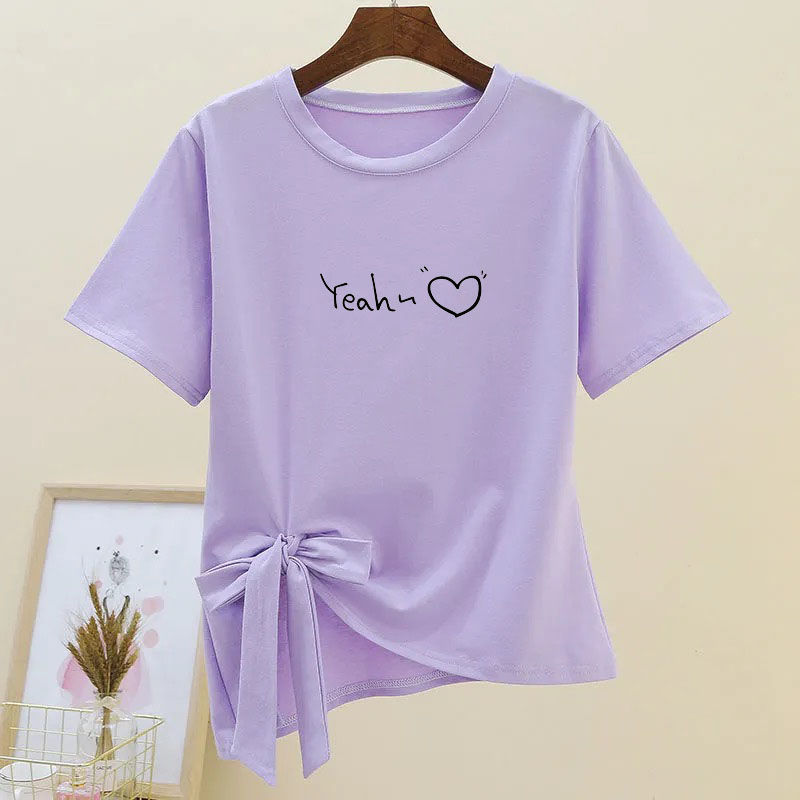 Cotton short sleeve bow T-shirt for women summer 2020