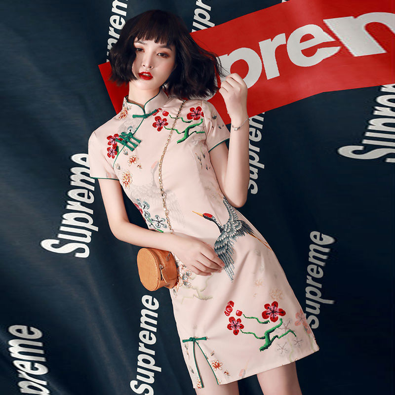 Cheongsam young girl Chinese style modern small student improved dress sexy slim short summer