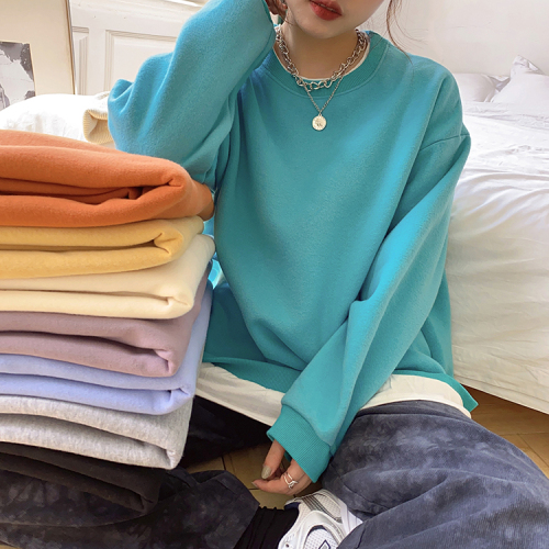 Real shot college style candy color stitching two pieces of plush sweater