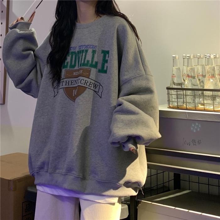 Lazy wind round collar jacket sanitary wear 2019 new women's wear autumn and winter students add plush and thick long sleeve top ins tide