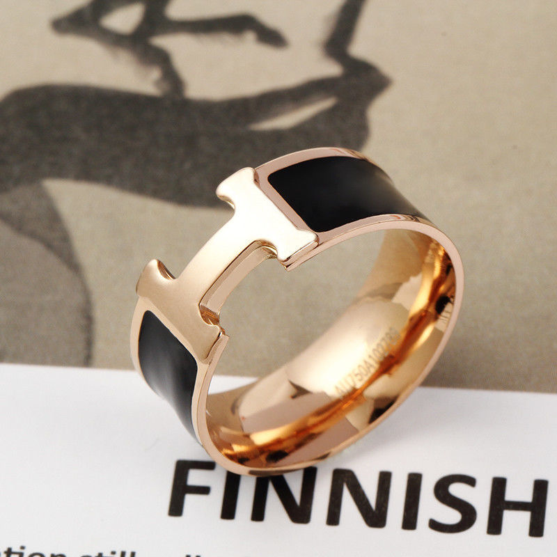 H ring, titanium steel, colorless enamel, versatile network red couple, women fashion, Korean version, simple personality, student party girl friend