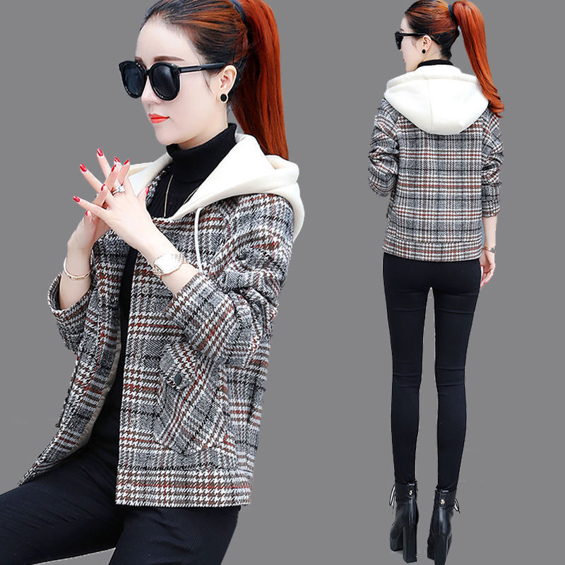 Plaid coat women's wear 2020 autumn winter wear new versatile women's short little woolen casual dress
