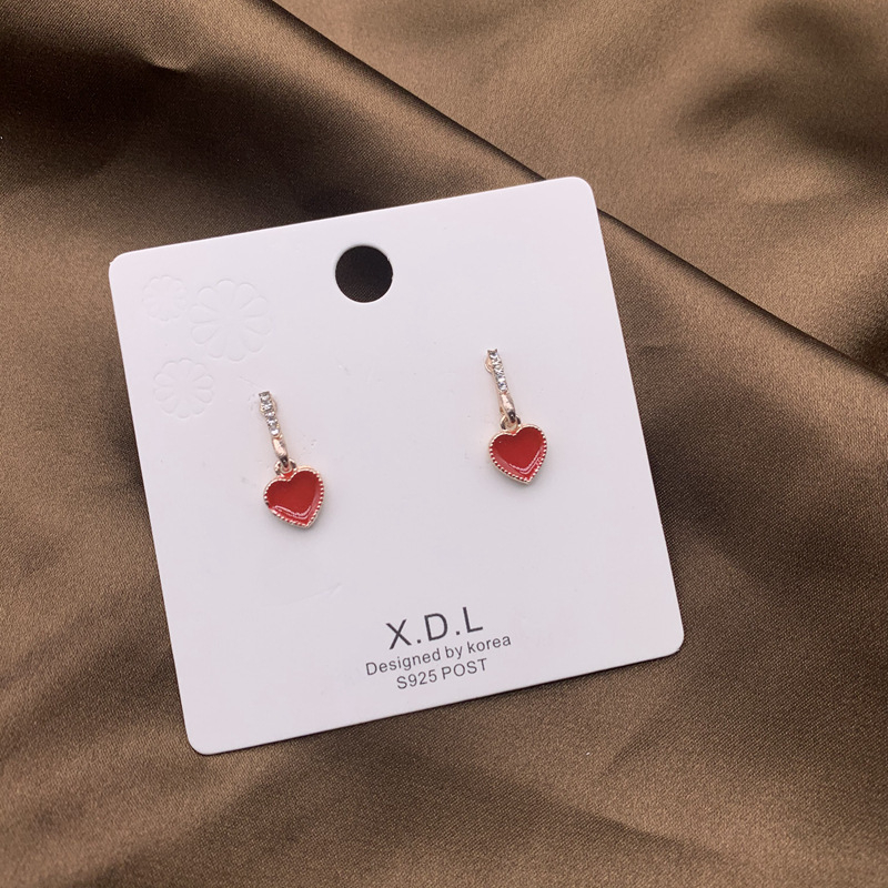 Red Love Earrings feminine temperament net red Earrings simple and cute Earrings round face long earrings