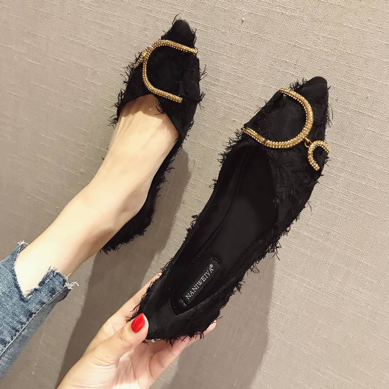 Spring 2020 new Korean fashion Rhinestone versatile pointed single shoes women flat bottom shallow mouth ladyboard shoes women's shoes trend