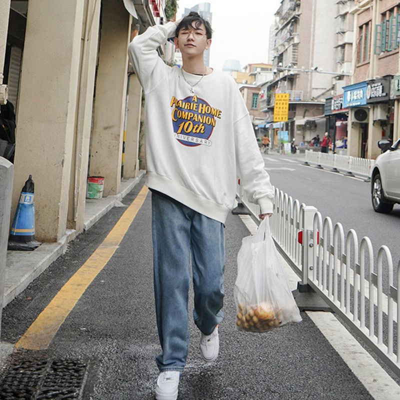 Pure cotton sweater men's hattless autumn and winter new plush student trend couple's fashion brand fried Street coat top