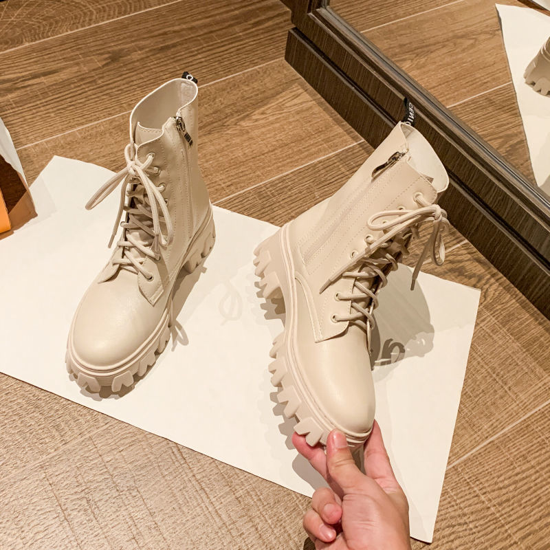White thick bottom Martin boots women's fall 2020 Korean version of versatile thin and thin boots Plush single boots show thin casual JK short boots