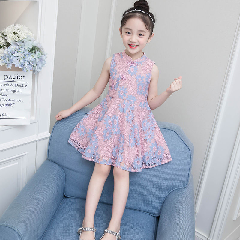 Girls' lace dress 2020 summer new style children's wear sleeveless Chinese style cheongsam children's foreign style princess skirt