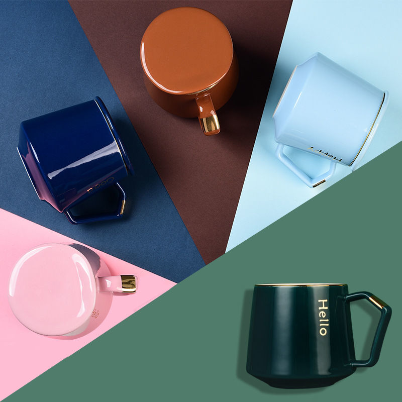Couple's mug Nordic coffee cup creative ceramic cup office water cup breakfast cup milk cup with lid spoon