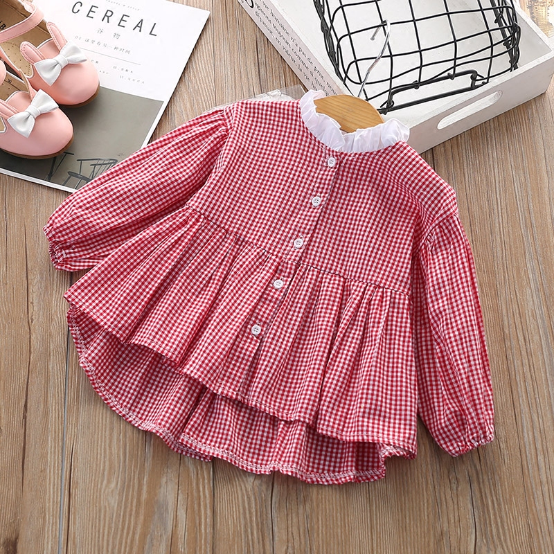 Girls' shirt spring dress 2018 new Korean version baby long sleeve cardigan top children's casual striped shirt skirt