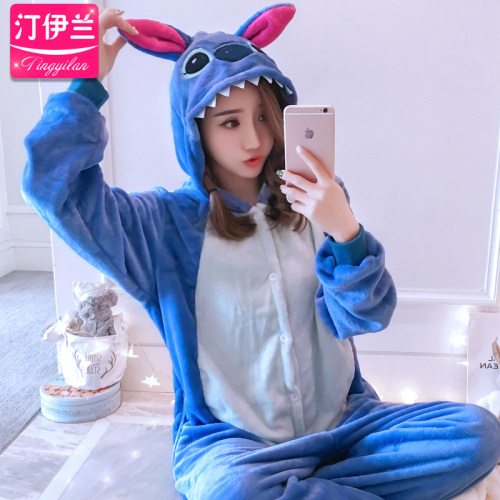 Stacey pajamas women's one piece cartoon suit home wear long sleeve autumn winter thickened flannel coral velvet cute