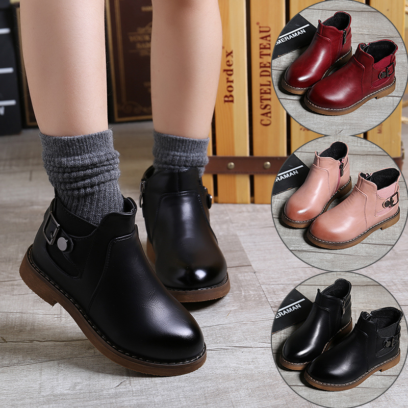 Girls' boots autumn and winter single boots 2020 new Martin children's boots fashion British style Plush children's short boots