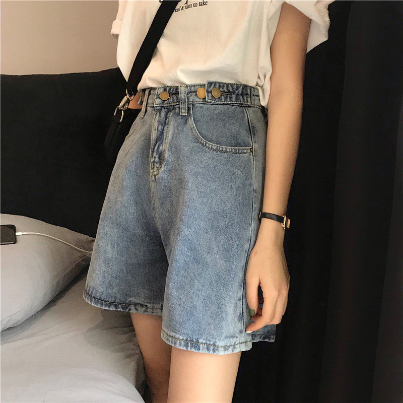 High waist denim shorts women's summer 2020 new student's versatile loose retro chic curled wide leg hot pants