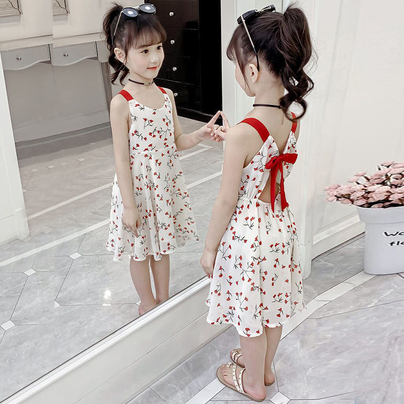 Girls Chiffon Dress 2020 summer dress new Zhongda children's super foreign style princess skirt and little girl's sling skirt