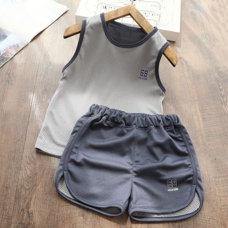 Children's summer sports suit boys and girls quick drying breathable sports vest set children's mesh 2-piece set