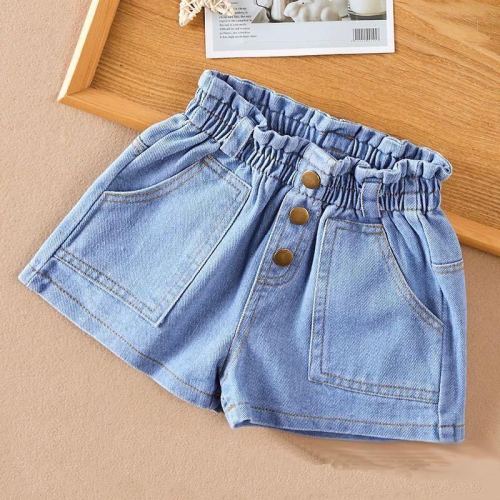 Girls' denim shorts children's Korean high waist loose hot pants 2020 new summer thin big girls' pants