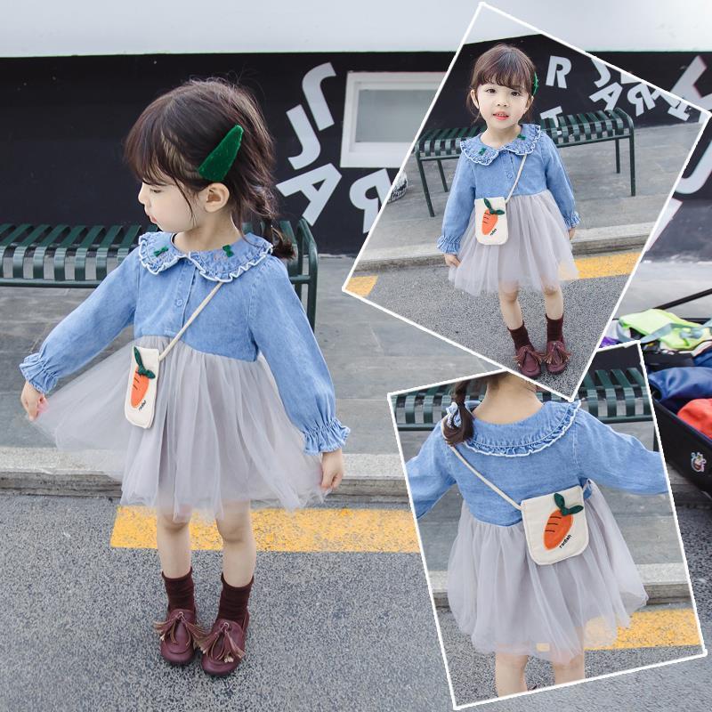 Girls' denim dress 2020 spring and autumn baby mesh Princess Dress 2020 new FAIRY DRESS versatile skirt