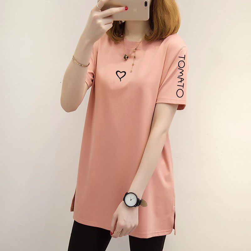 Cotton large short sleeve T-shirt women's summer mid long Korean loose top plus plus size women's fat sister