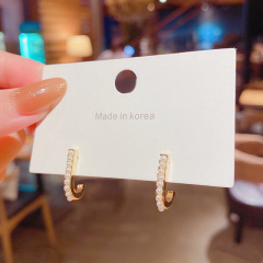 Korean new 925 silver needle pearl half arc Earrings net red simple personality Earrings female Earrings