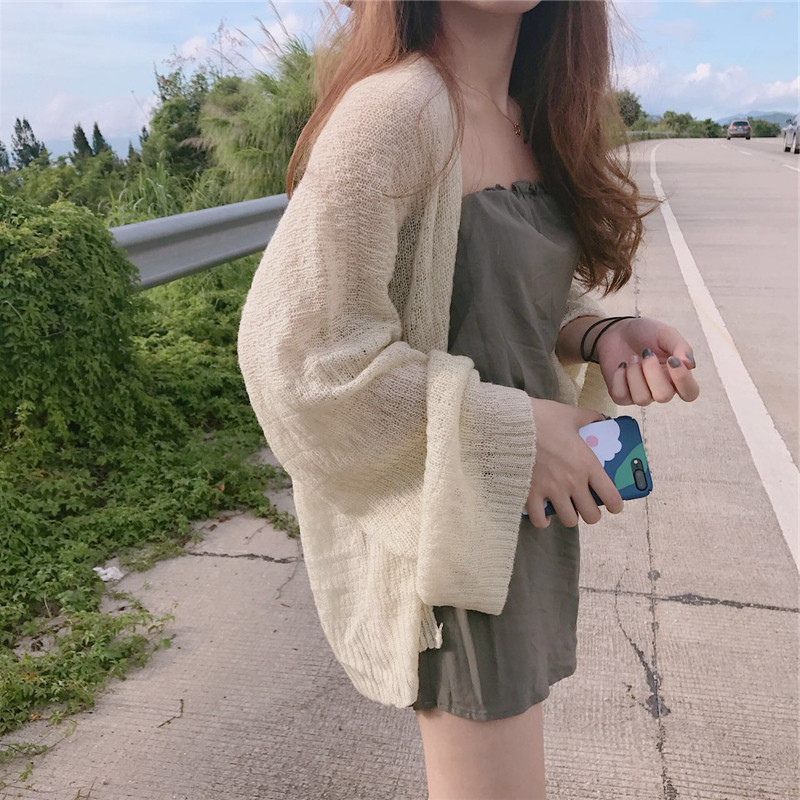 Thin loose and thin holiday sun proof clothes knitted cardigan for women's lazy summer shawl