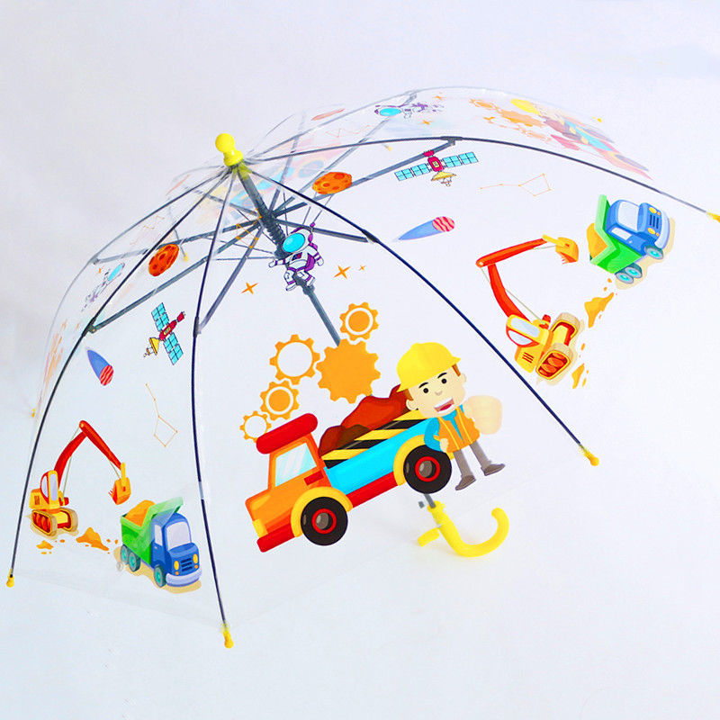 Children's umbrella dinosaur transparent boys and girls primary school children's kindergarten baby excavator cartoon cute safety long handle