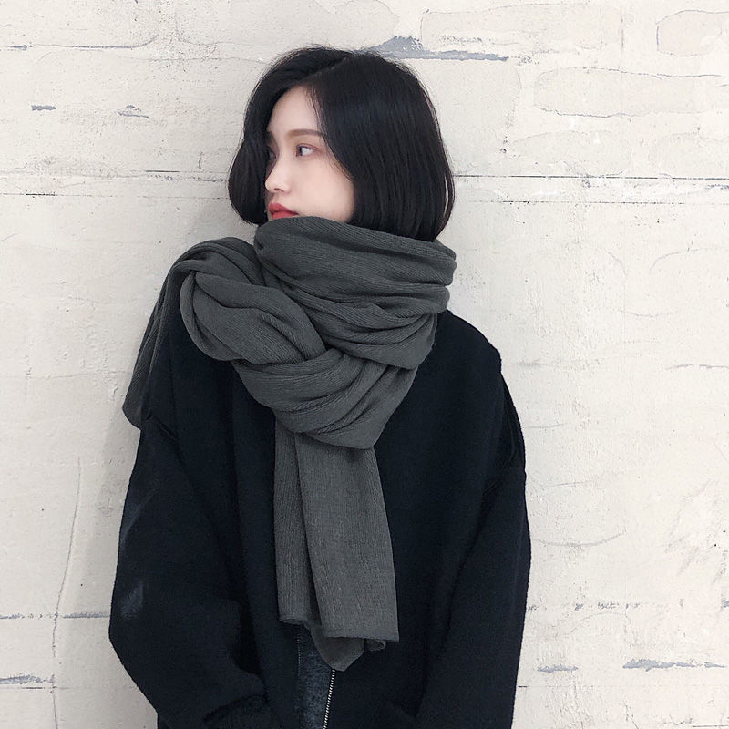 Korean pure color knitted wool scarf for women's autumn and winter thickening and warmth keeping for students