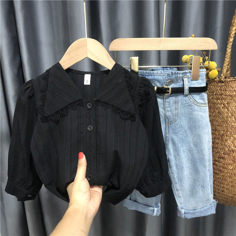 Girls autumn suit 2020 new net red children's long sleeve shirt foreign style baby jeans two piece fashion