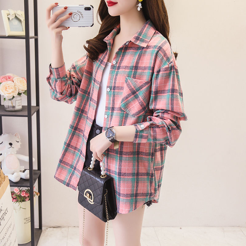 Student Plaid Shirt women's long sleeve Korean loose 2020 spring and autumn new school style shirt coat