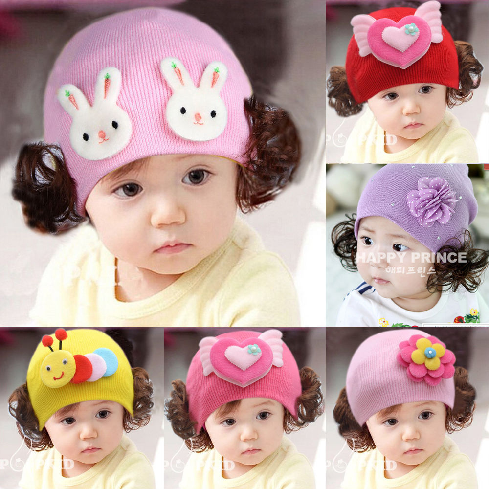 Baby Hat children's wig headgear hat girl baby sweater hat knitted hat autumn and winter warm little princess lovely hat