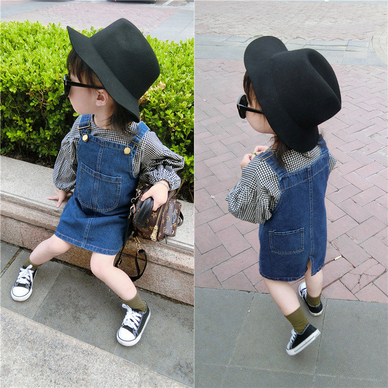 Children's wear spring and autumn summer girls' belt skirt 2020 new children's Denim shoulder skirt Korean version Baby Dress