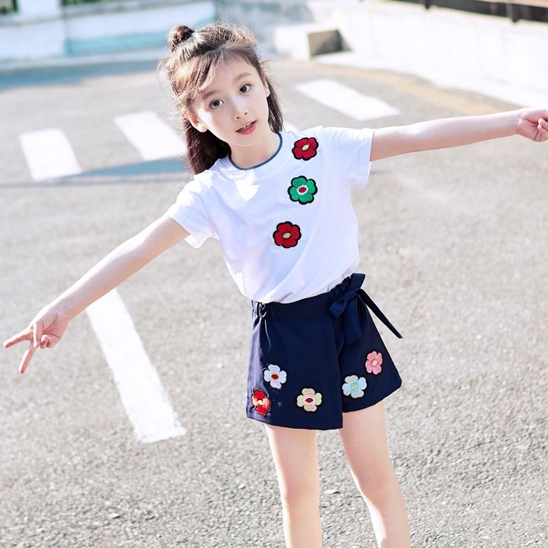 Girls' summer suit 2020 new fashion girl big children children's middle and large children's short sleeve fashionable two piece suit