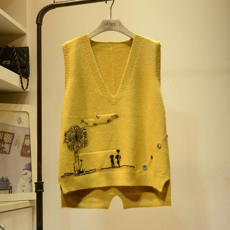Autumn new V-neck knitted vest for women's literature and art casual loose sleeveless sweater shoulder top