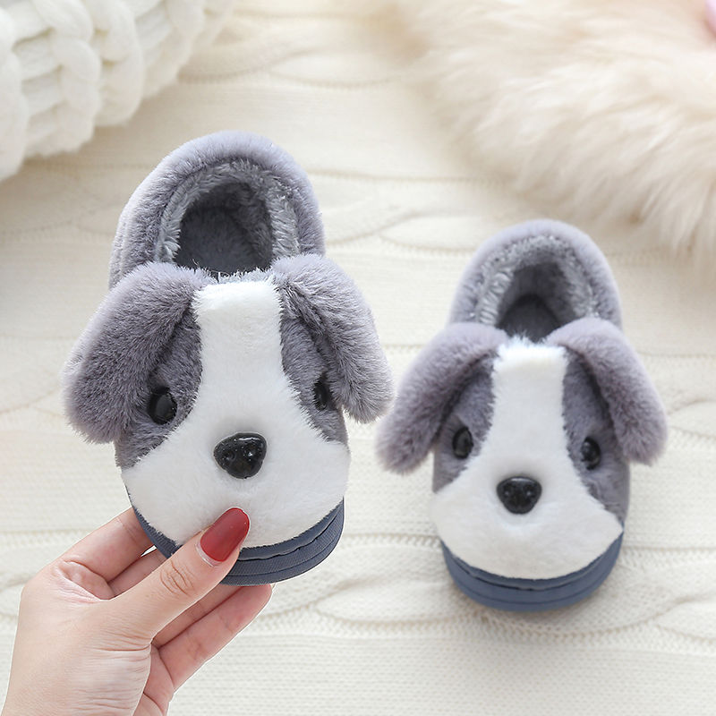 [parent child style] cute cartoon for boys and girls children with soft soles, warm and antiskid bag and thick soled cotton slippers in winter