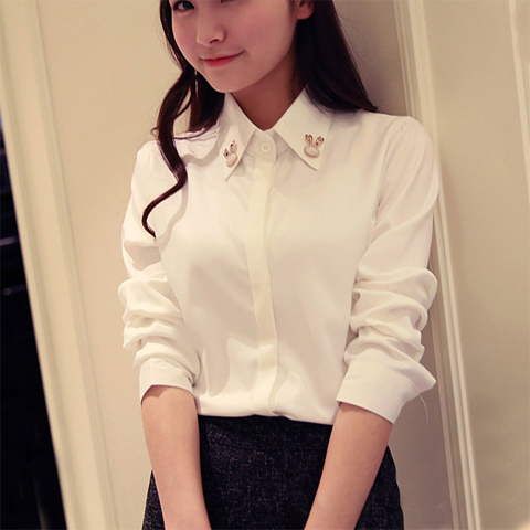 Buckle leak proof belt drill water drill white shirt chiffon shirt women's long sleeve ol Lapel polo collar light proof