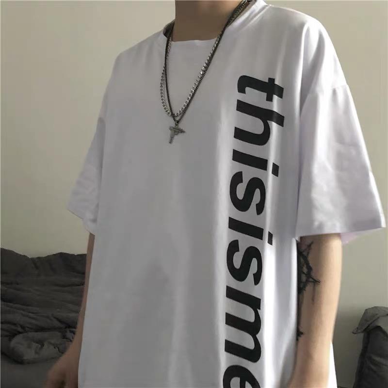 Short sleeve t-shirt men's Korean version ins yuansuo BF style retro simple letter print versatile casual student top