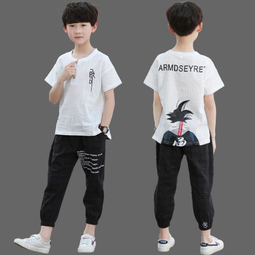 Boys' summer suit 2020 new children's Summer Boys' Cotton hemp handsome Capris