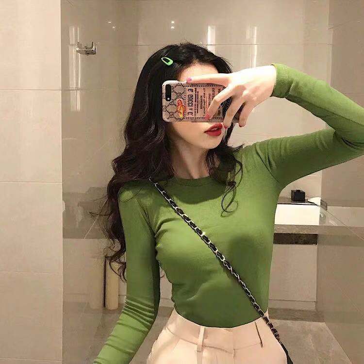 Long sleeve T-shirt women's autumn and winter new slim fit student versatile Korean top solid color elastic bottoming shirt