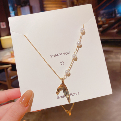 Real shot titanium steel fishtail pendant temperament pearl net red necklace women's high-level sense versatile exquisite clavicle chain