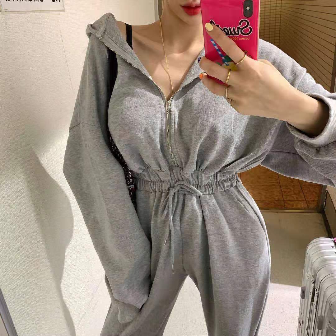 Hooded Jumpsuit spring dress Korean small leg pants high waist overalls women's Leggings show thin Jumpsuit pants pants radish pants