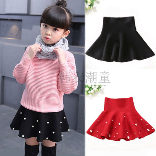 Girls' skirt spring skirt children's knitted skirt primary school students' versatile short skirt girls' pleated skirt spring and autumn children's wear