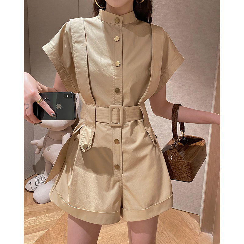 European station women's high waist work clothes wide leg Jumpsuit women's summer new style Jumpsuit pants fashion shorts
