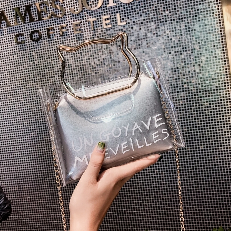 Yadiao ins super fire transparent mini bag bag women 2020 summer new jelly chain bag Korean version messenger bag