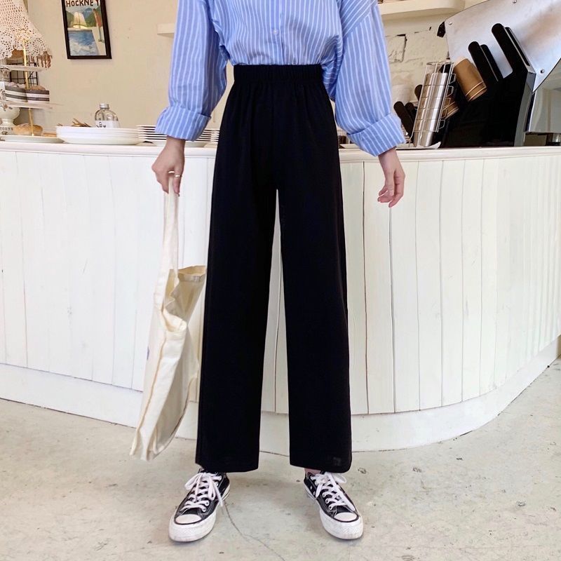 Capris junior high school students loose wide leg pants sports straight pants children's pants show thin black high waist pants